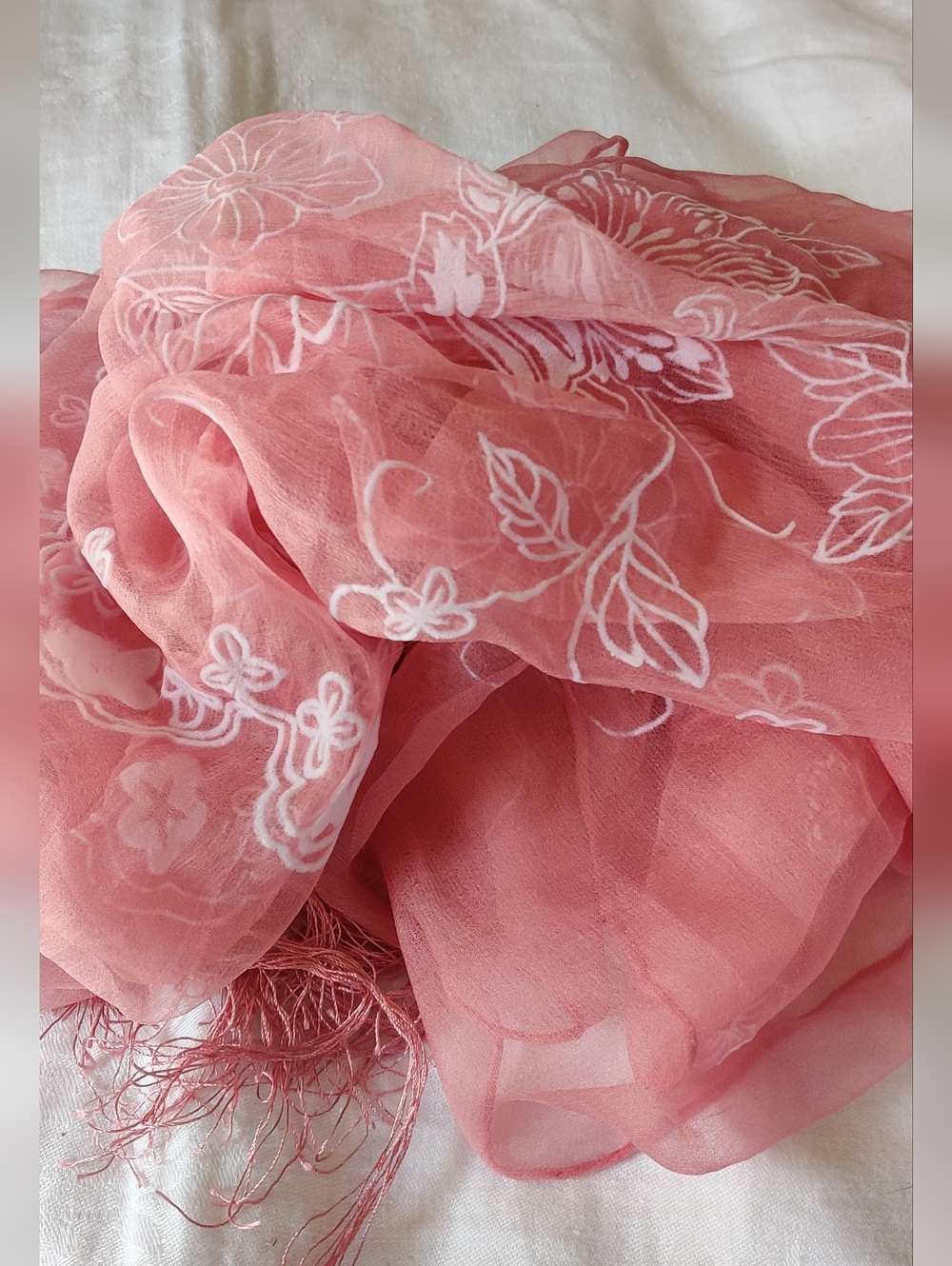 Elegant Pink Floral Sheer Scarf - Brand